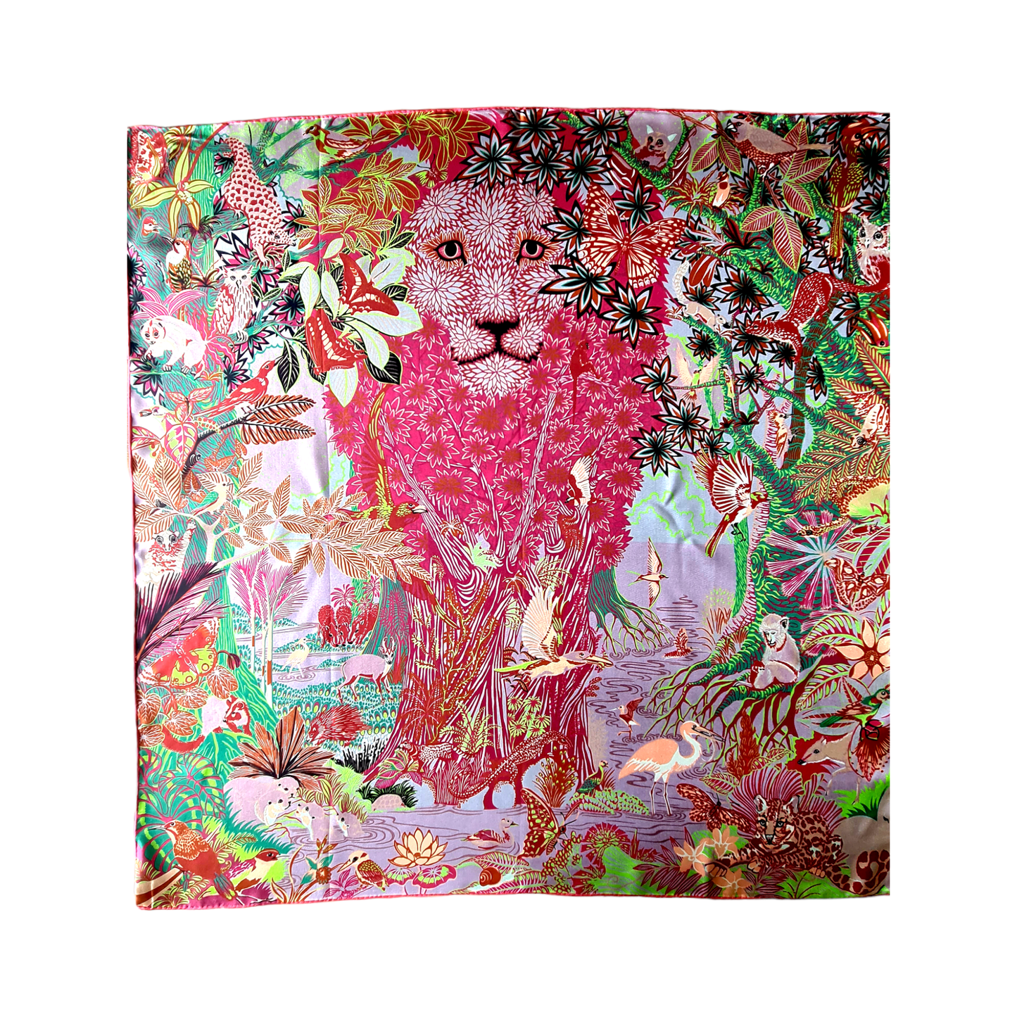 Luxury Double Sided Silk Twill Scarf "Tigre Dans La Forêt"