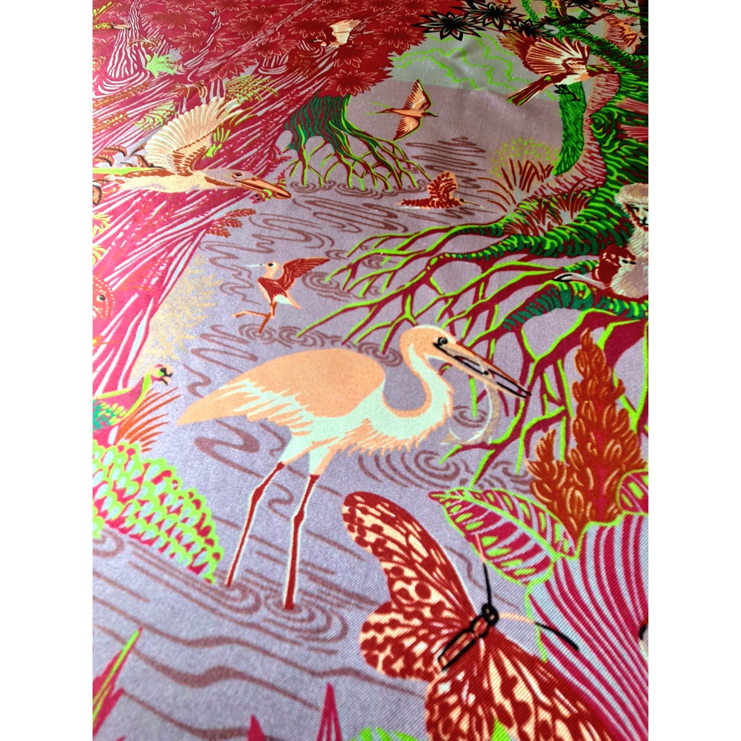 Luxury Double Sided Silk Twill Scarf "Tigre Dans La Forêt"