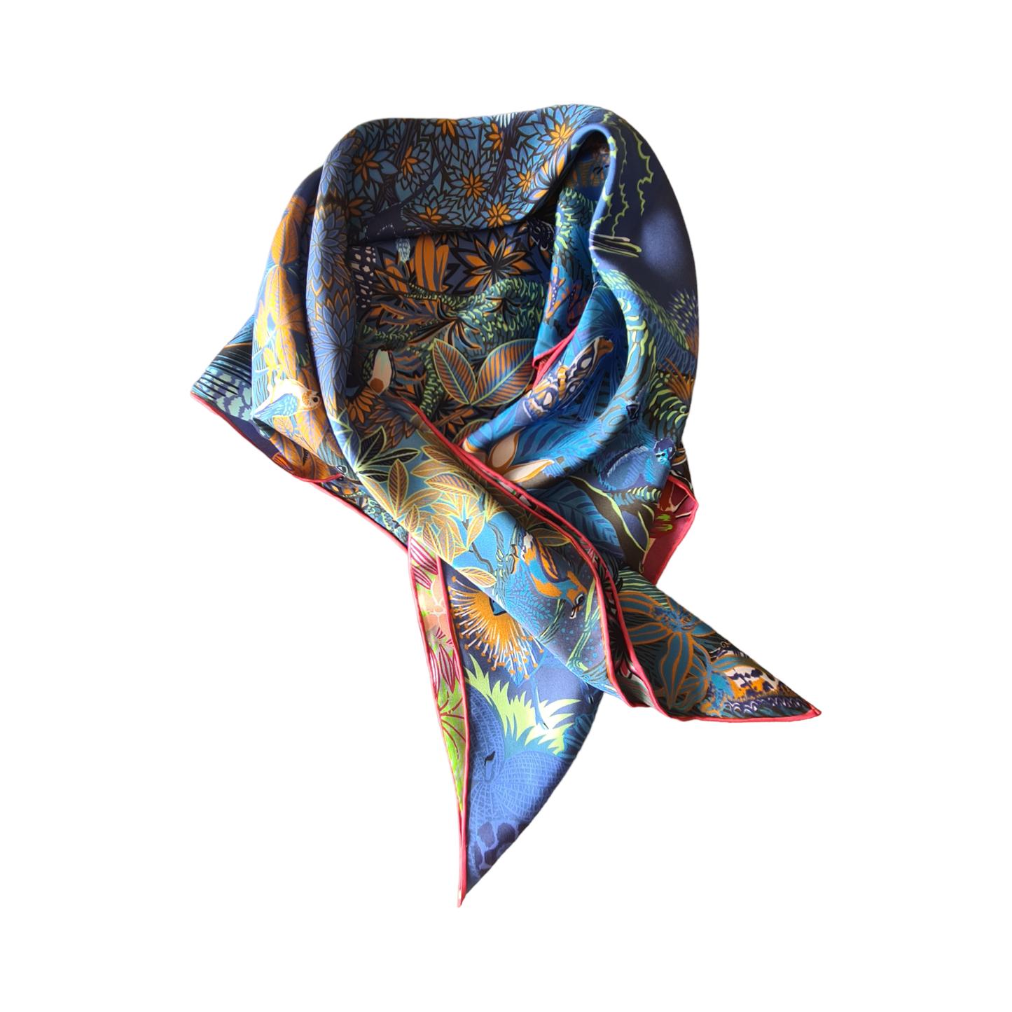 Luxury Double Sided Silk Twill Scarf "Tigre Dans La Forêt"