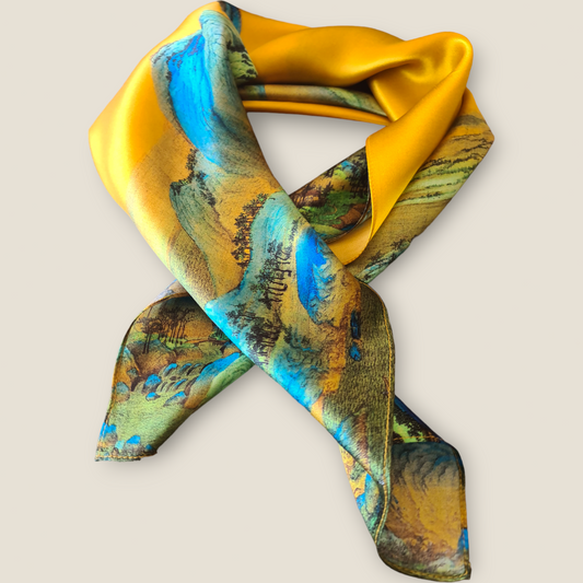 Luxury Pure Mulberry Silk Scarf "Les Steppes Orientales"