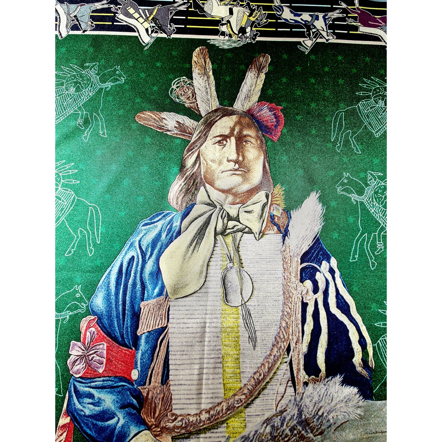 Luxury Double Sided Silk Twill Scarf "Sitting Bull"