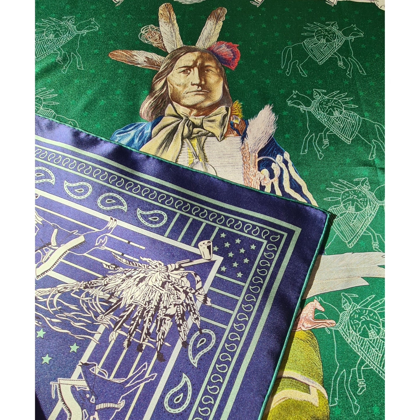 Luxury Double Sided Silk Twill Scarf "Sitting Bull"