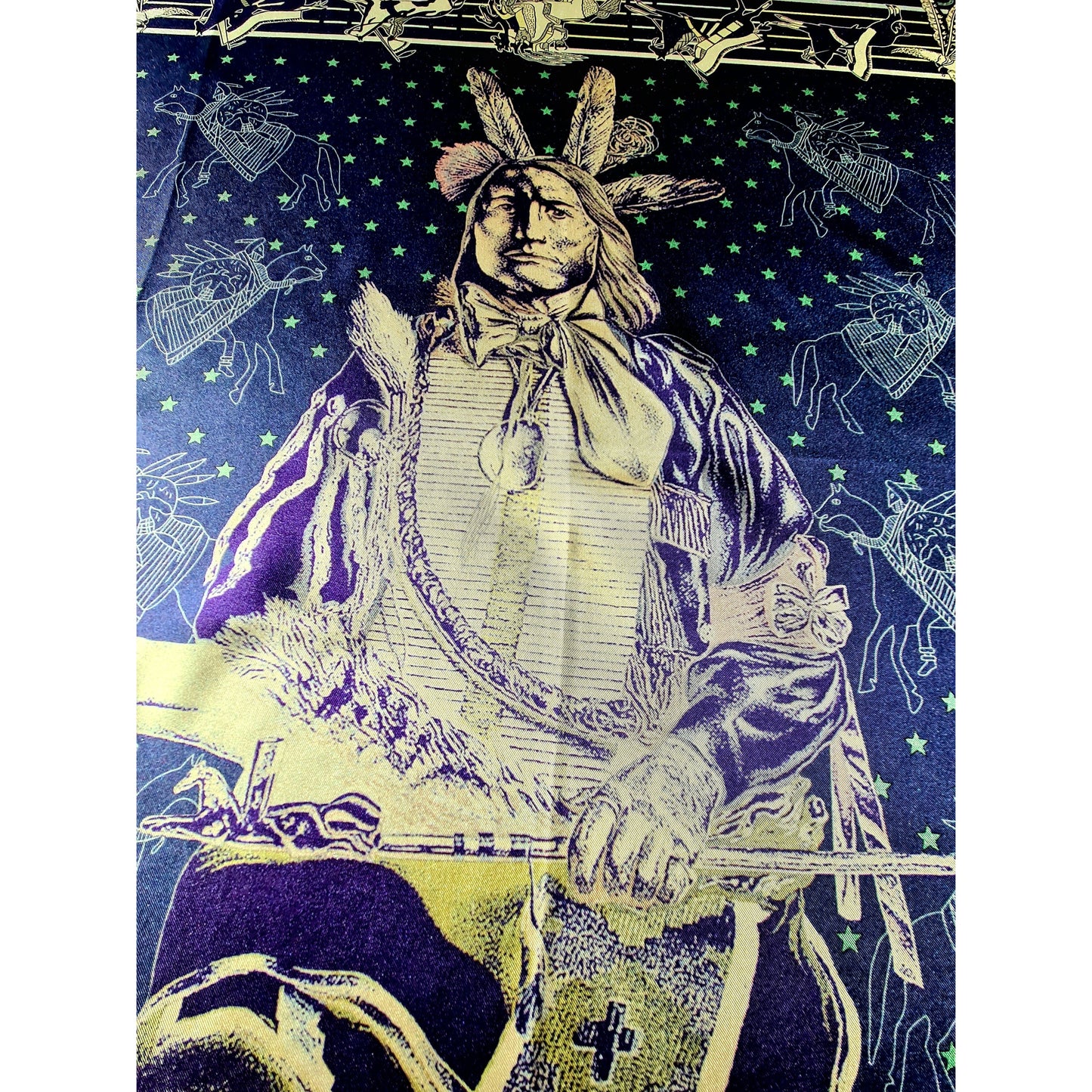 Luxury Double Sided Silk Twill Scarf "Sitting Bull"