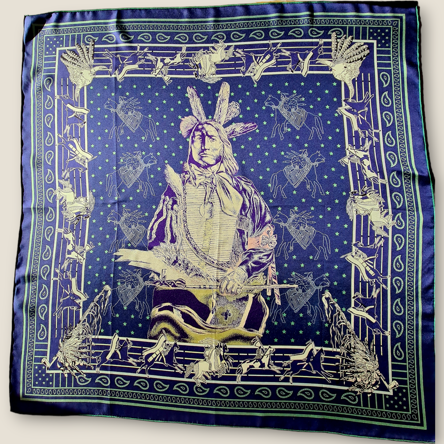 Luxury Double Sided Silk Twill Scarf "Sitting Bull"