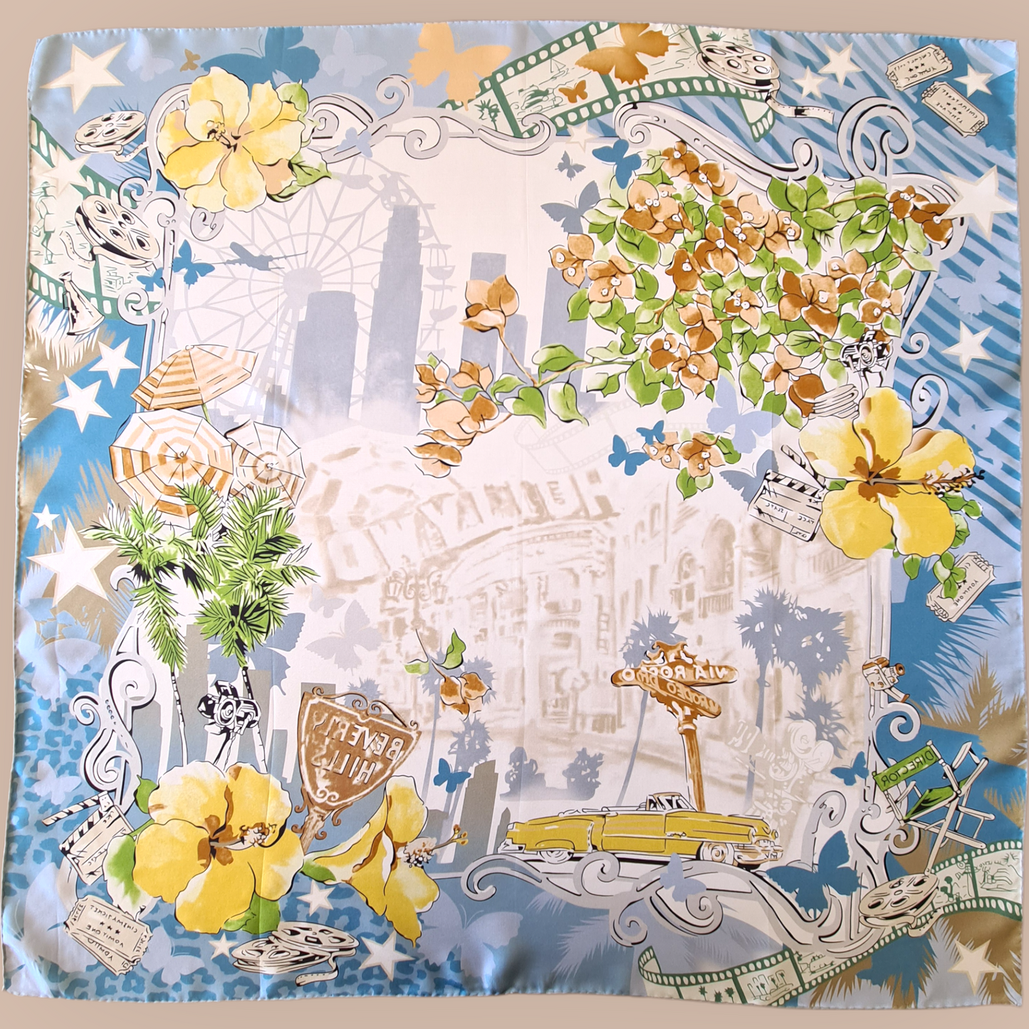 Luxury Double Sided Silk Twill Scarf "La Fureur De L’Art"