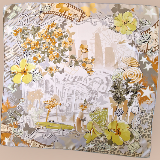 Luxury Double Sided Silk Twill Scarf "La Fureur De L’Art"