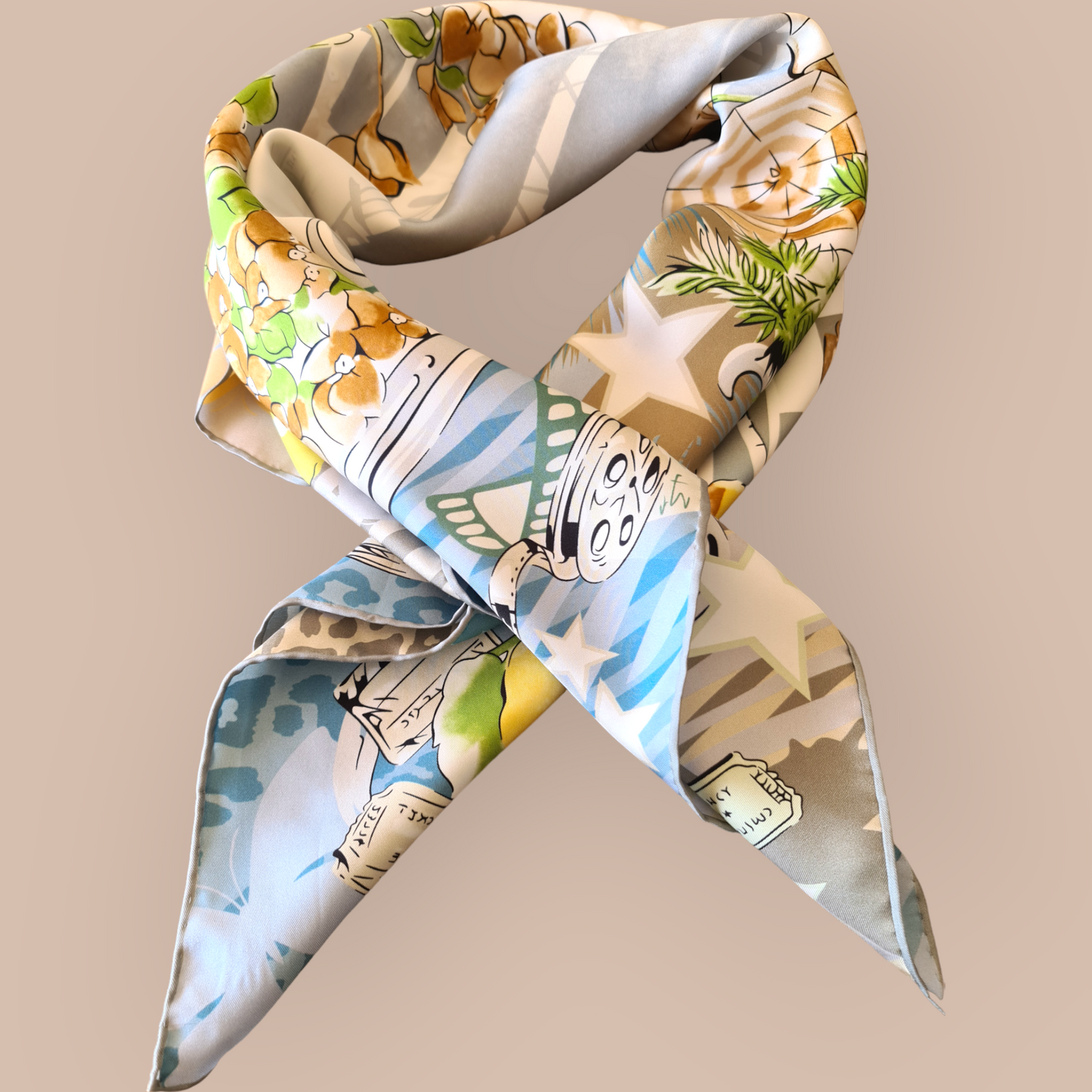 Luxury Double Sided Silk Twill Scarf "La Fureur De L’Art"