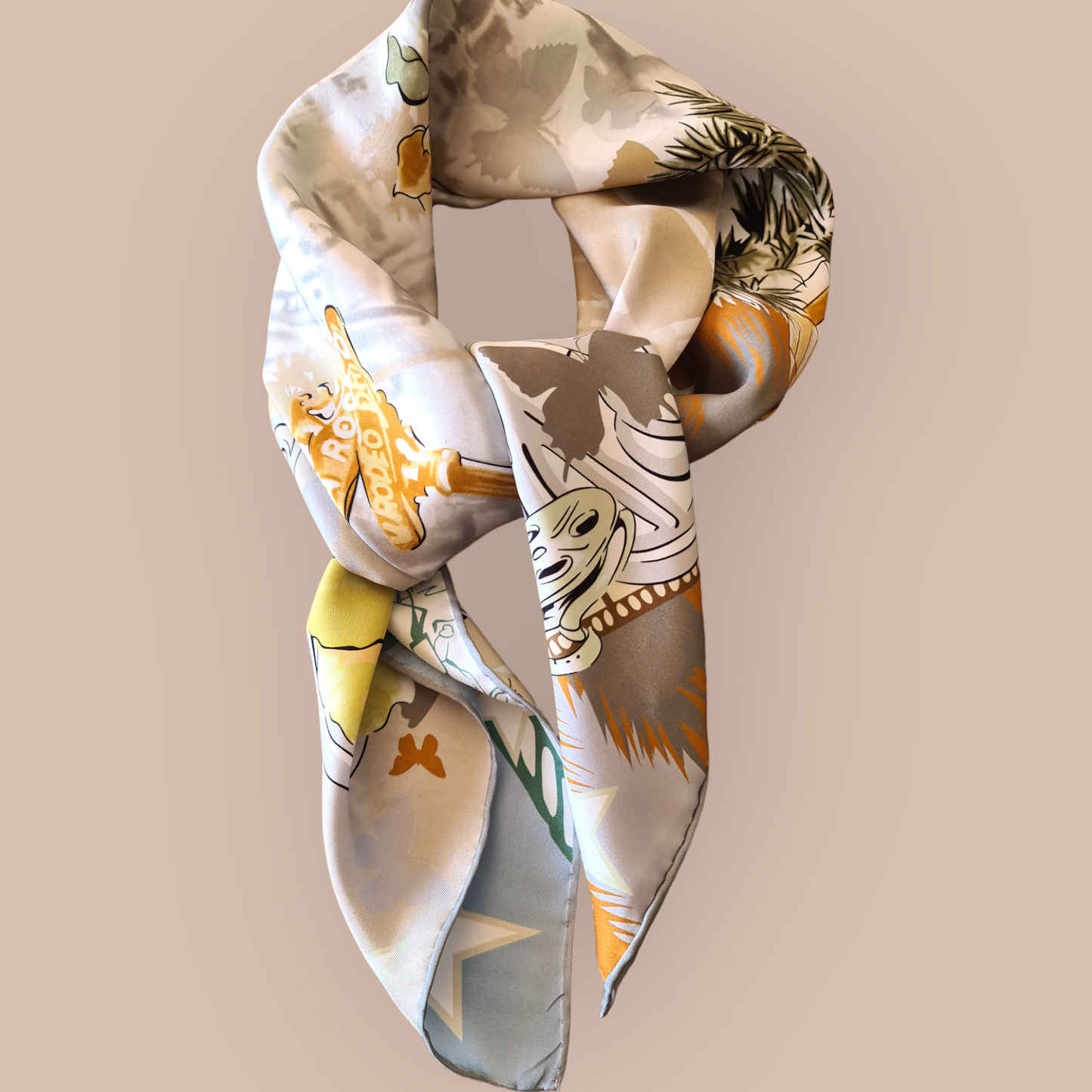 Luxury Double Sided Silk Twill Scarf "La Fureur De L’Art"