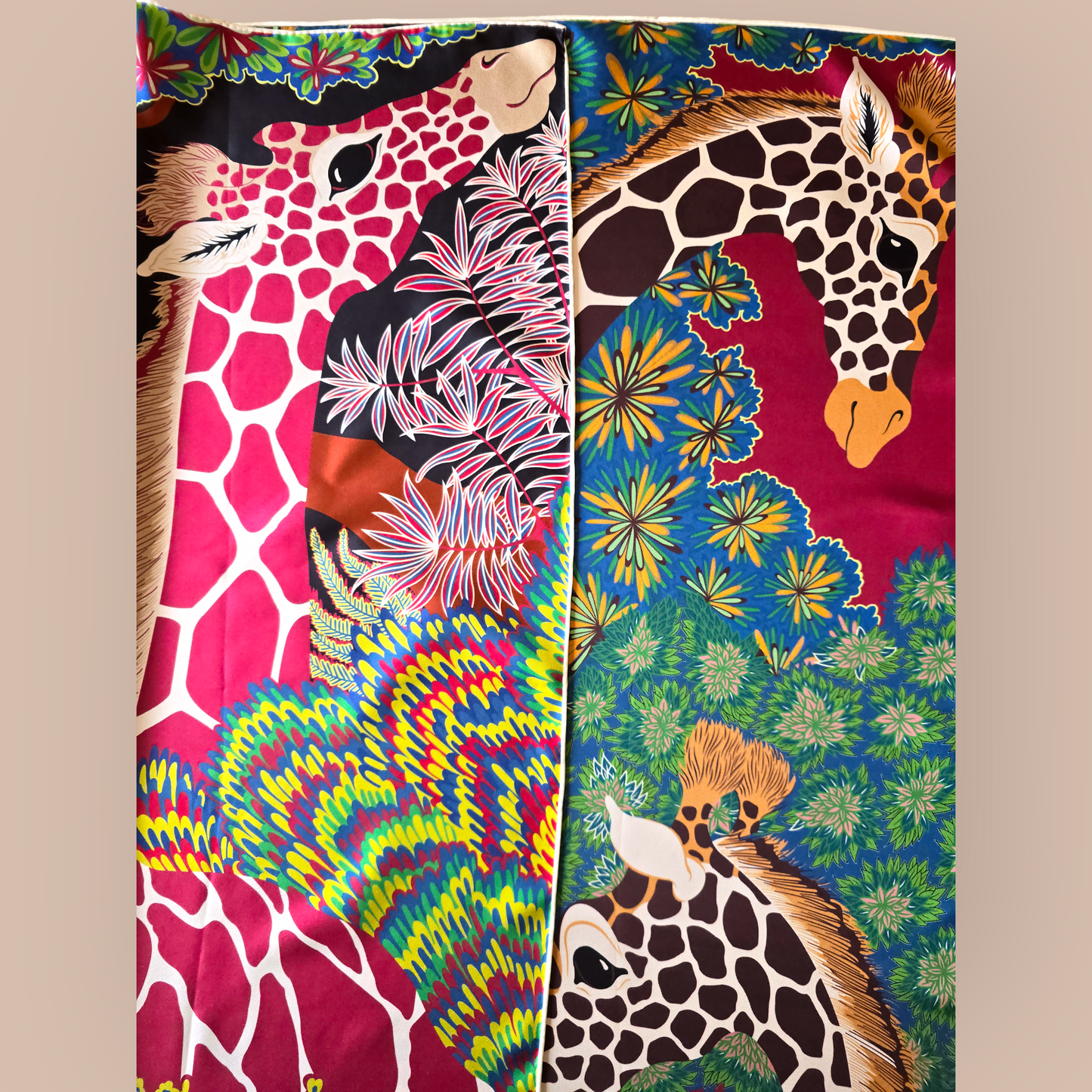 Luxury Double Sided Twill Silk Scarf "Giraffes"