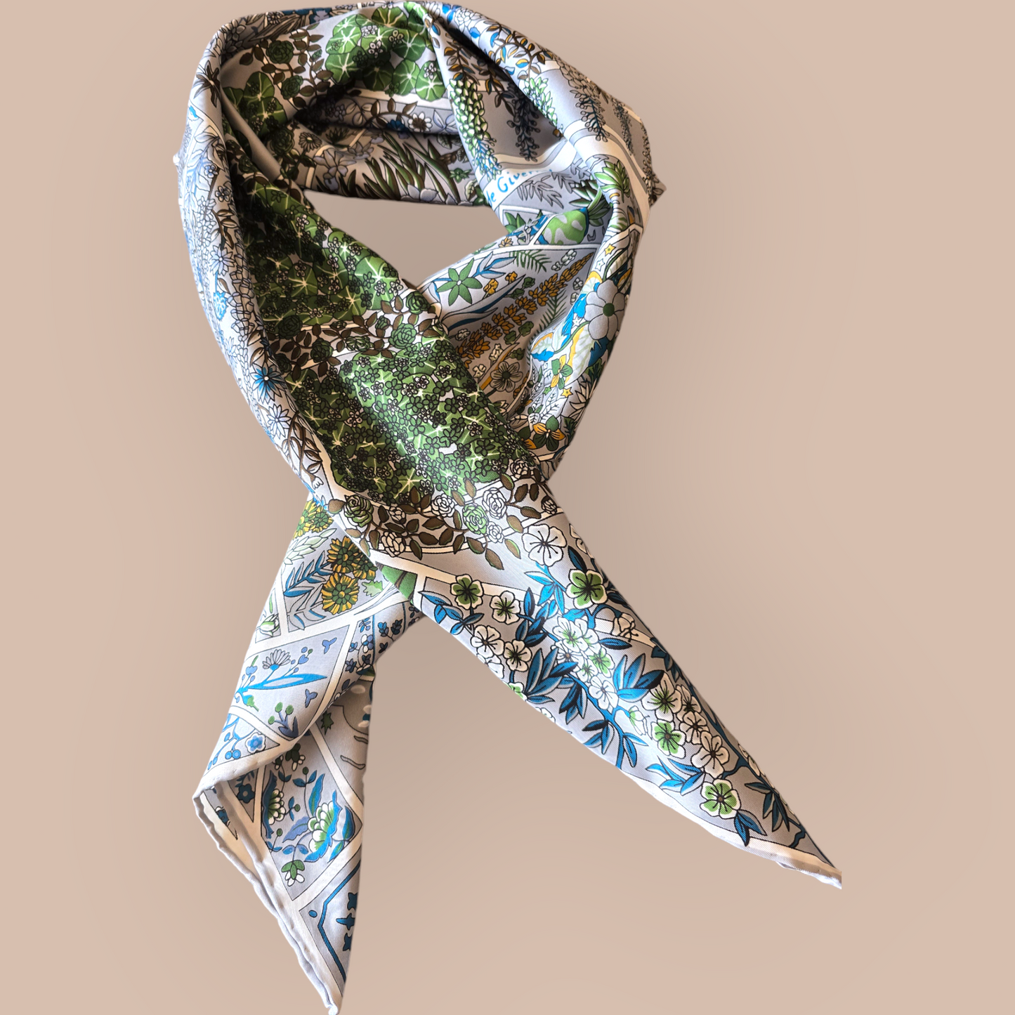 Pure Twill Silk Square Scarf 90cmx90cm "La Plage Florale"