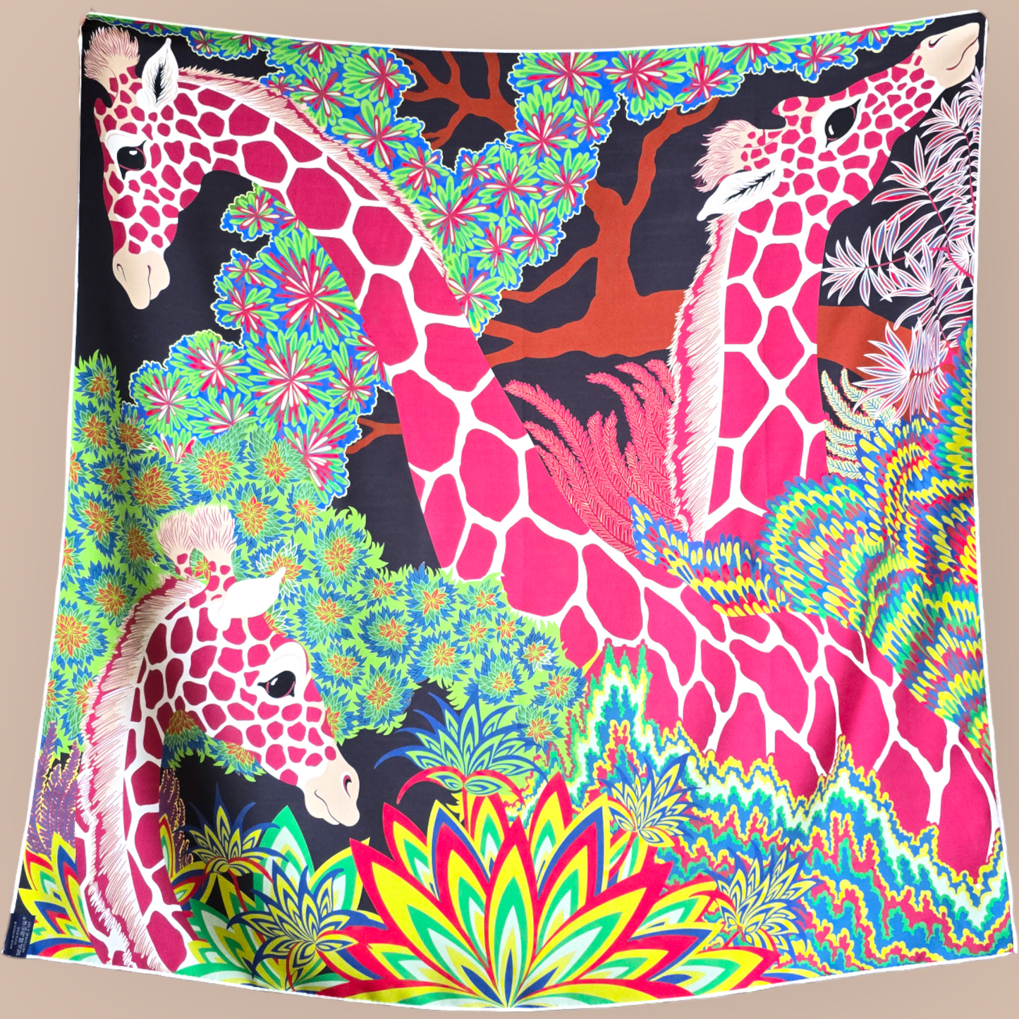 Luxury Double Sided Twill Silk Scarf "Giraffes"