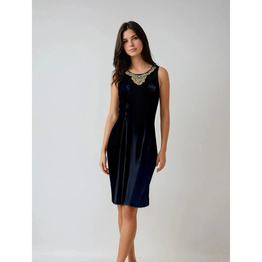 Bead Trim Black Jersey Summer Dress For Woman