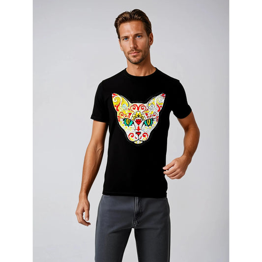 Vibrant Sphynx Face Embroidered T-Shirt