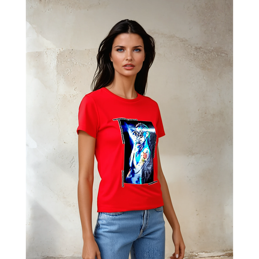 "Painted Girl" T-Shirt For Woman ,Red Colour Round neck Fitted Style