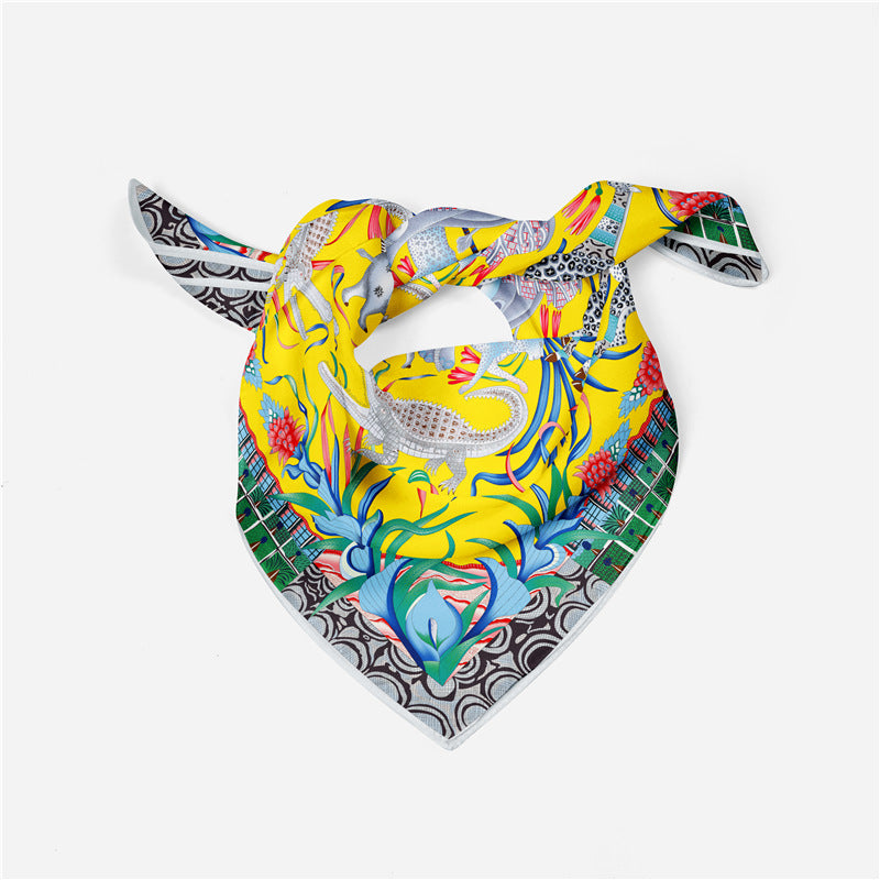 100% Satin Silk Scarf "L'éléphant Azuréen"