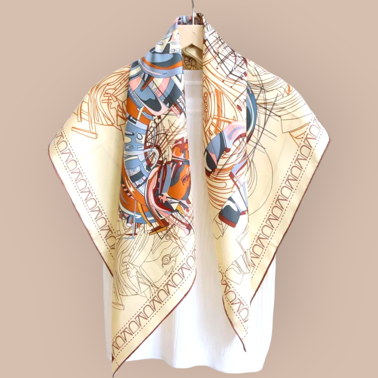 Luxury Pure Silk Twill Scarf "Le Percheron Endiablé"