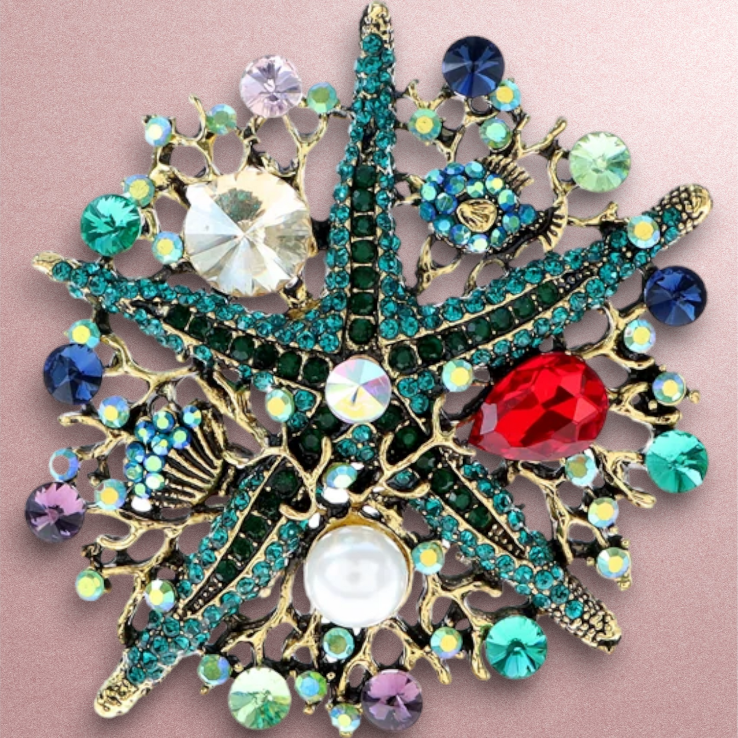 Baroque Style Crystal Starfish Brooch