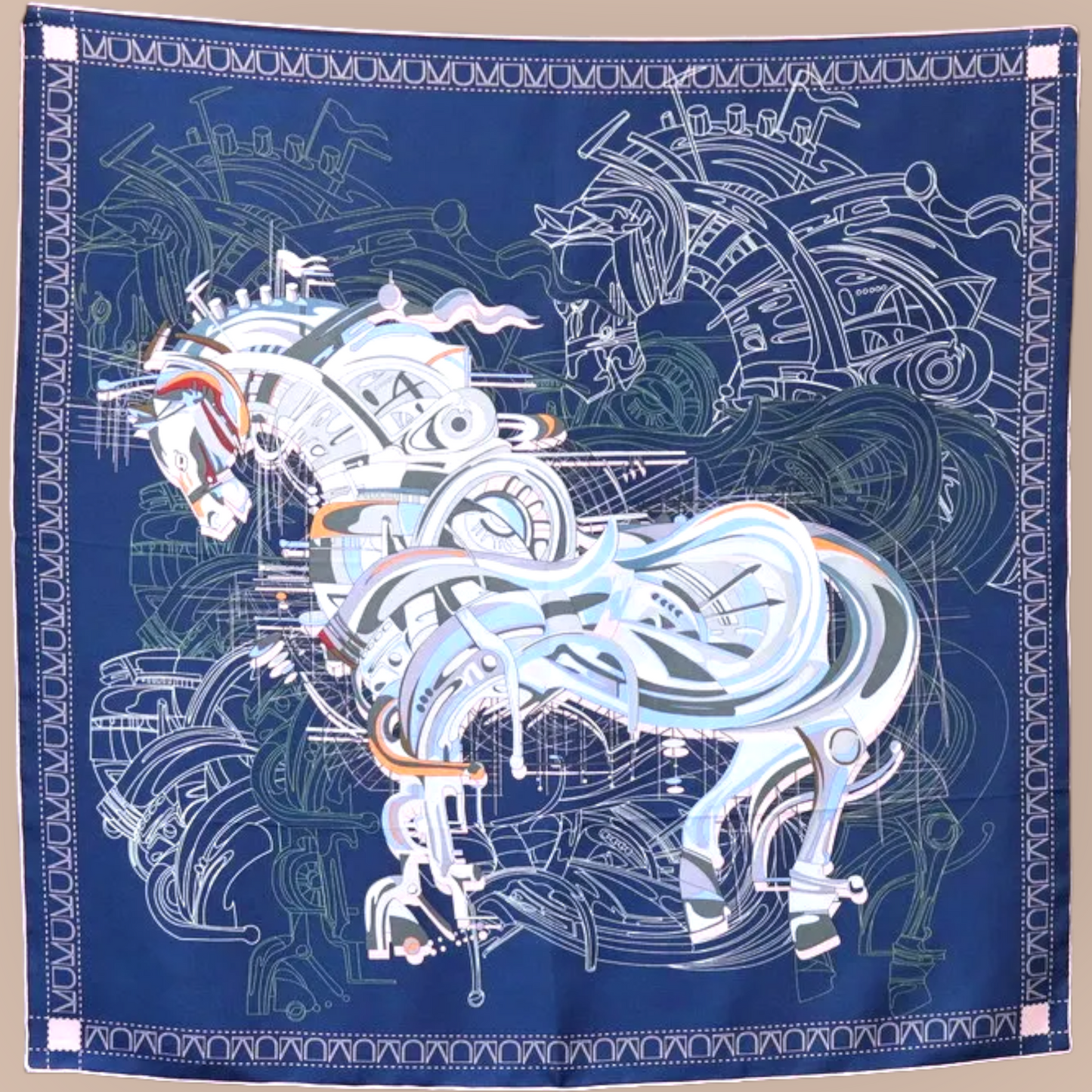 Luxury Pure Silk Twill Scarf "Le Percheron Endiablé"