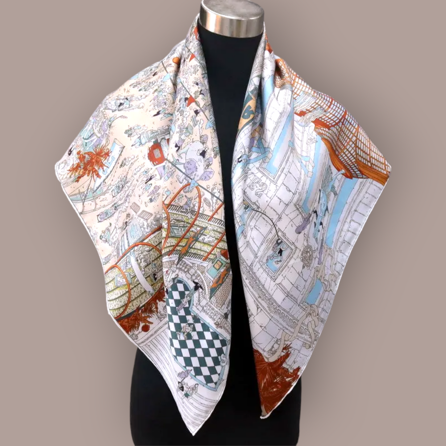 Luxury Double Sided Silk Twill Scarf "L’Echappée Belle"