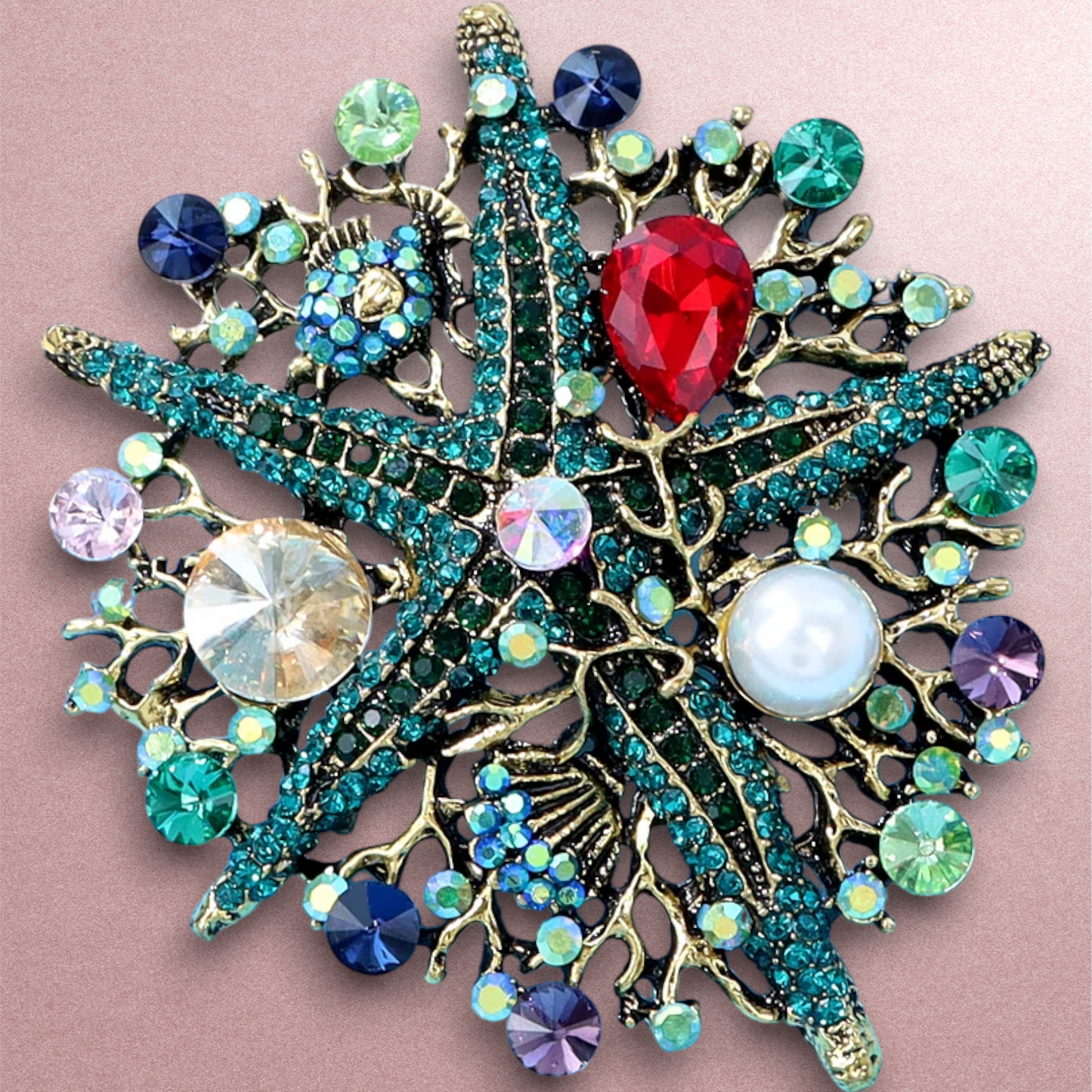 Baroque Style Crystal Starfish Brooch