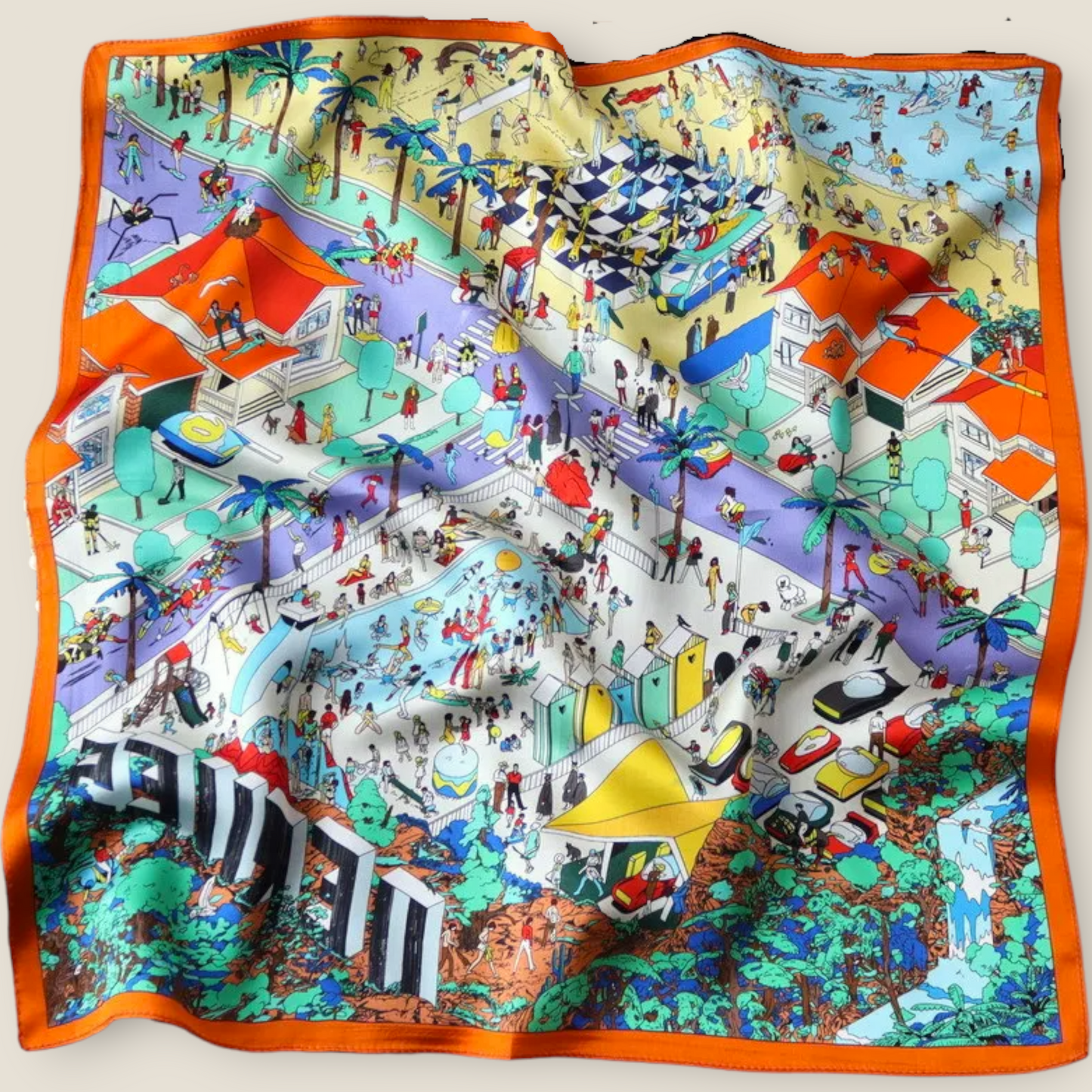 Luxury Pure Mulberry Silk Scarf "Les Vacances Imaginaires"