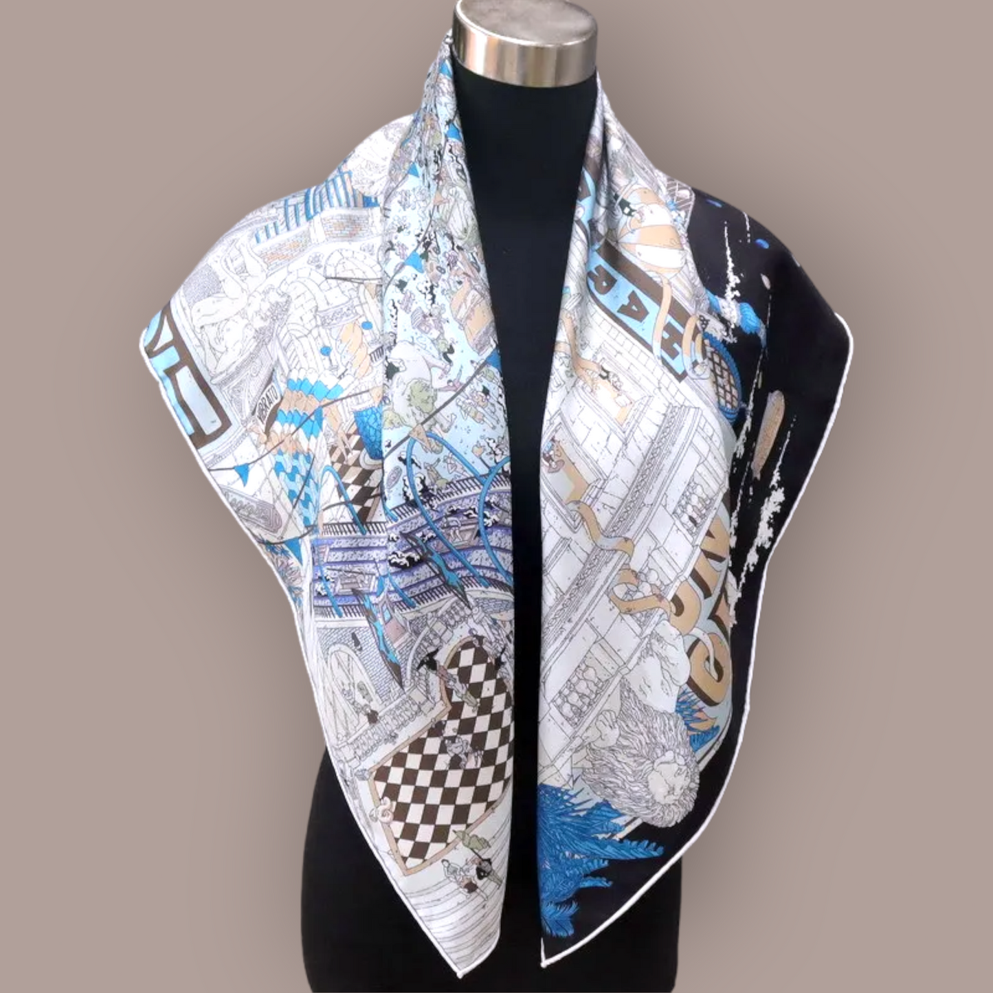 Luxury Double Sided Silk Twill Scarf "L’Echappée Belle"