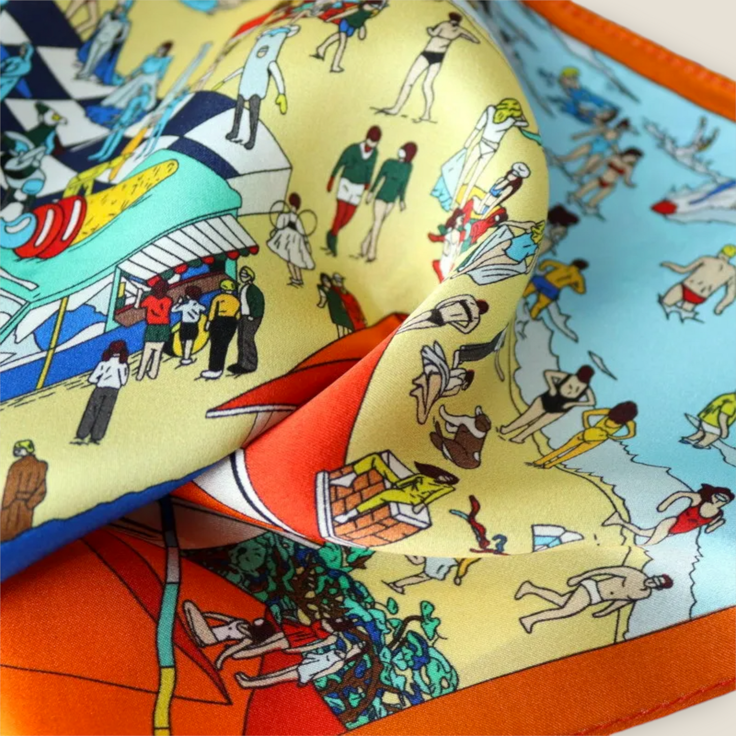 Luxury Pure Mulberry Silk Scarf "Les Vacances Imaginaires"