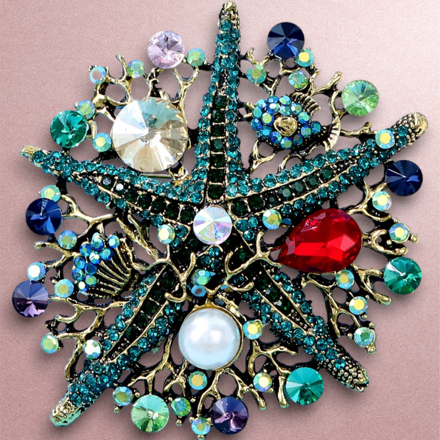 Baroque Style Crystal Starfish Brooch