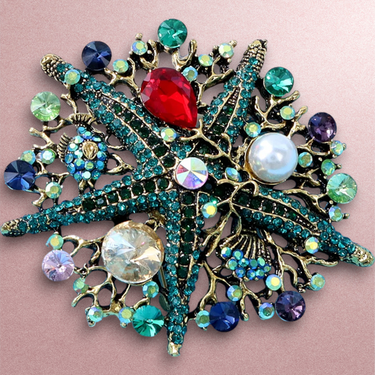 Baroque Style Crystal Starfish Brooch