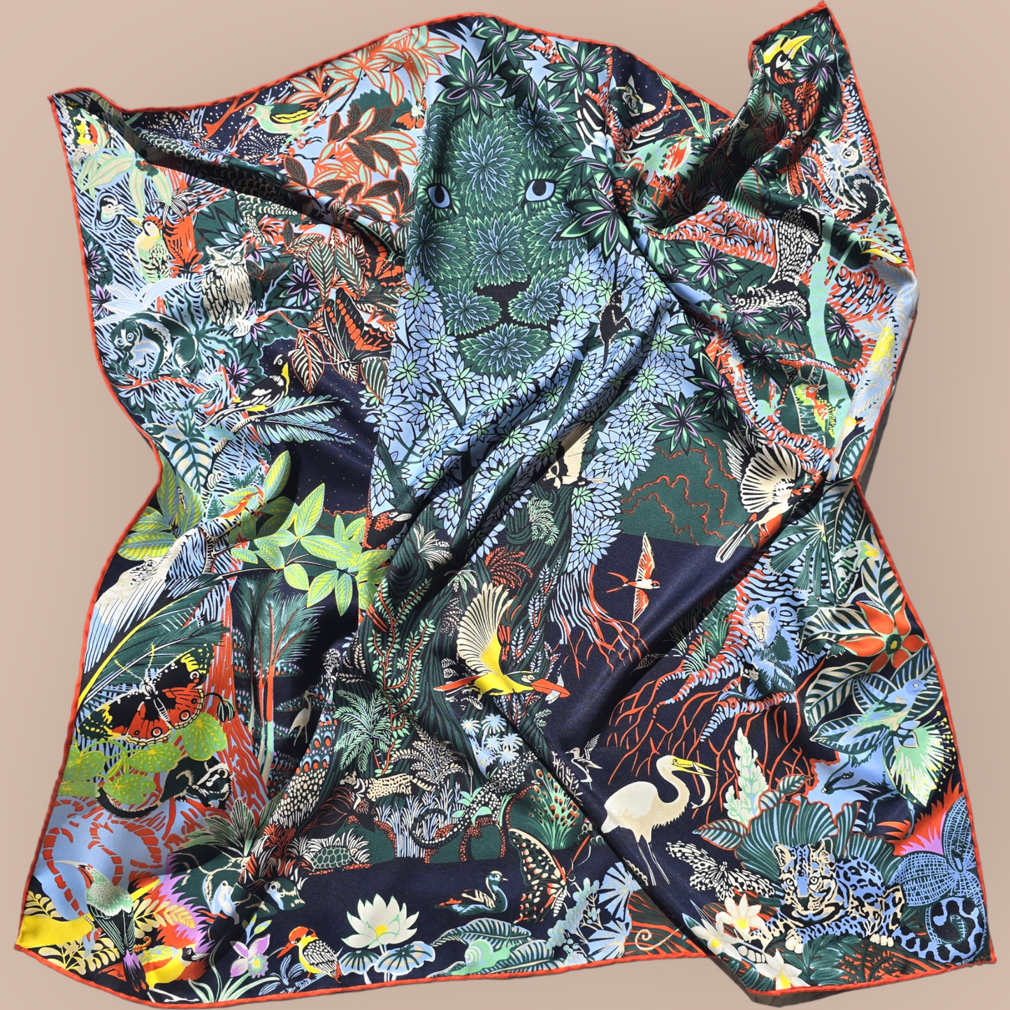 100% Twill Silk Scarf  "Tiger In The Forest"