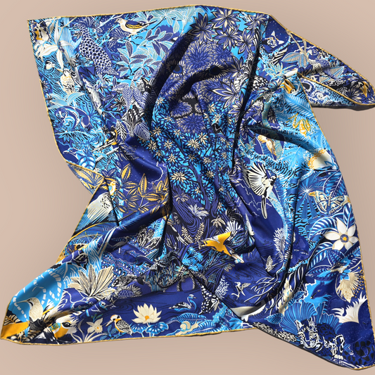 100% Twill Silk Scarf "Tiger In The Forest"