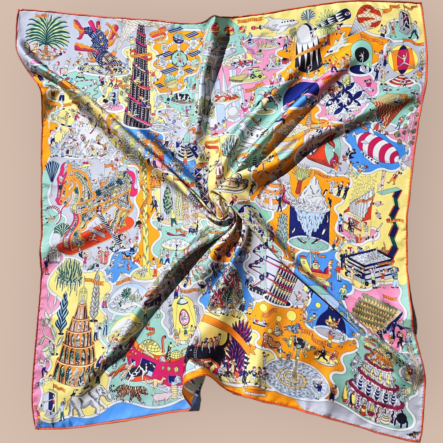 Luxury Silk Twill Scarf "Un Monde Sans Fin"