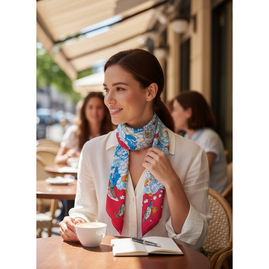 100% Satin Silk Scarf "Royaume Des Nuages"