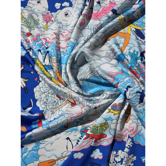 100% Satin Silk Scarf "Royaume Des Nuages"