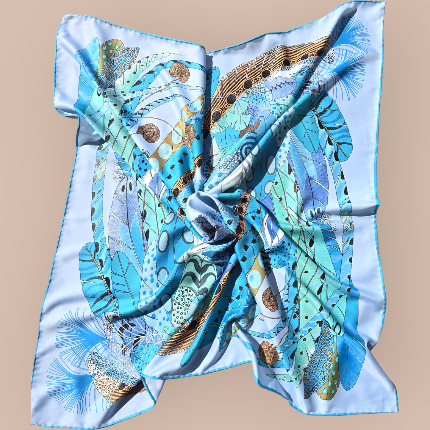 Pure Twill Silk Square Scarf 90cmx90cm "Feathers"