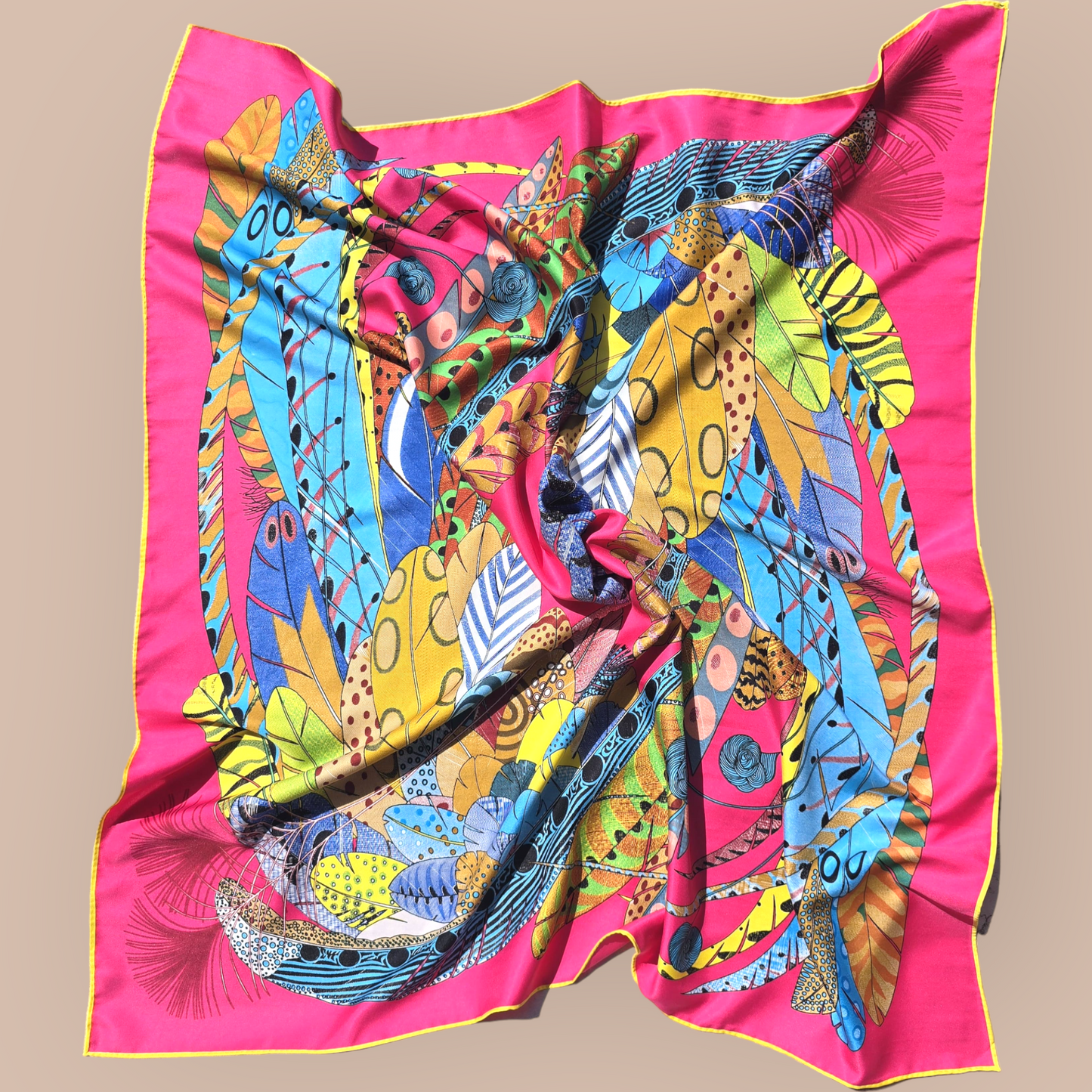 Pure Twill Silk Square Scarf 90cmx90cm "Feathers"