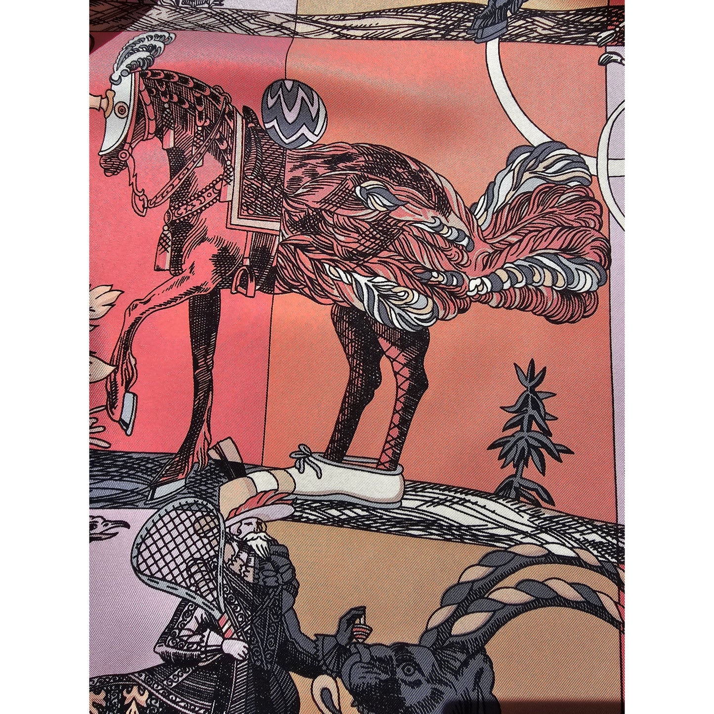 100% Twill Silk  Scarf "Medieval Animals"