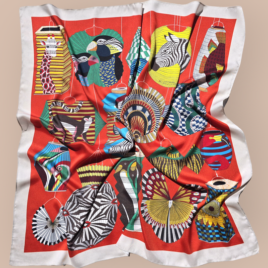 100% Satin Silk Scarf "Cirque Japonais"