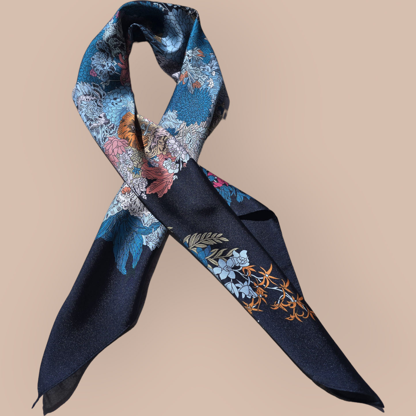 100% Satin Silk Scarf "Cheval En Fleurs"