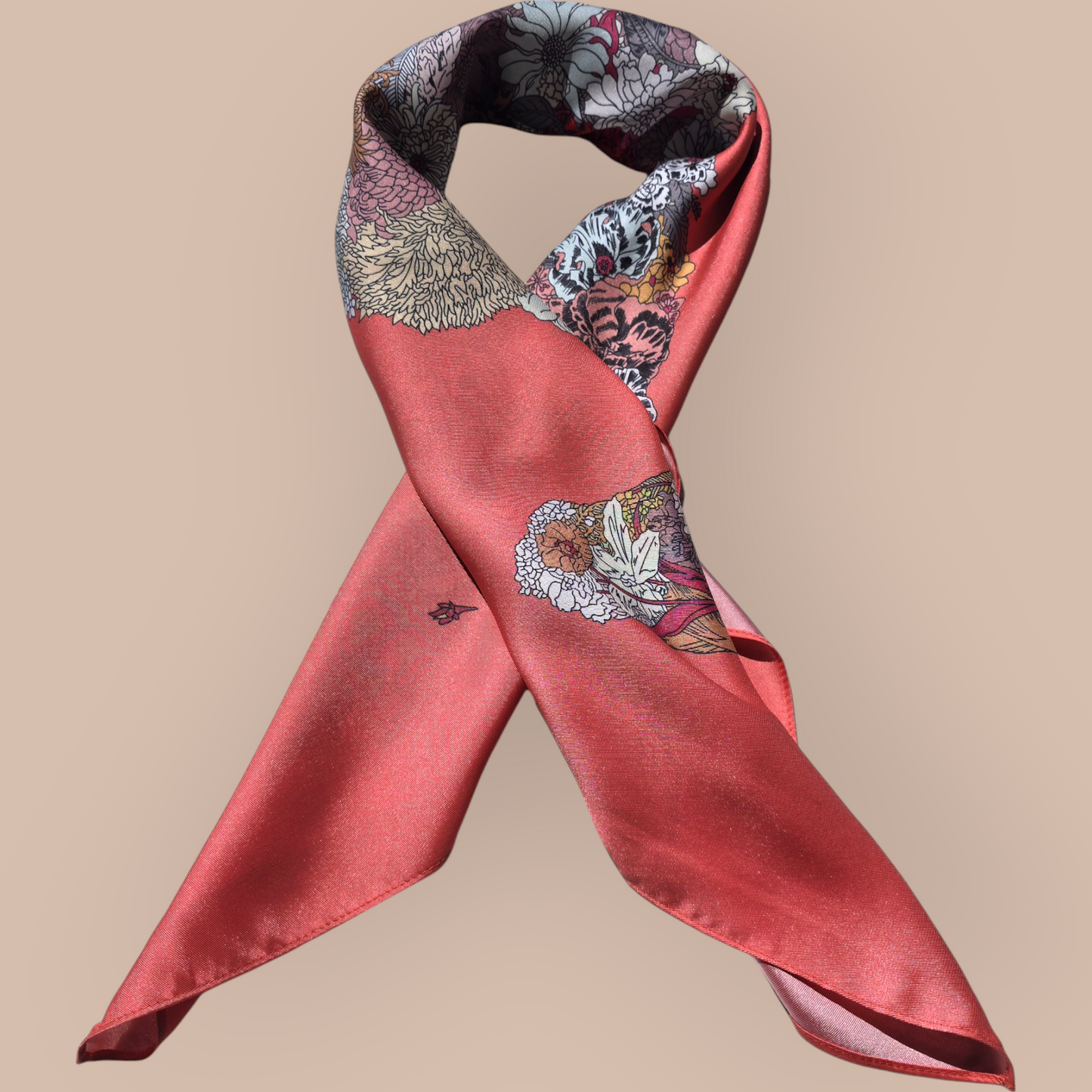 100% Satin Silk Scarf "Cheval En Fleurs"