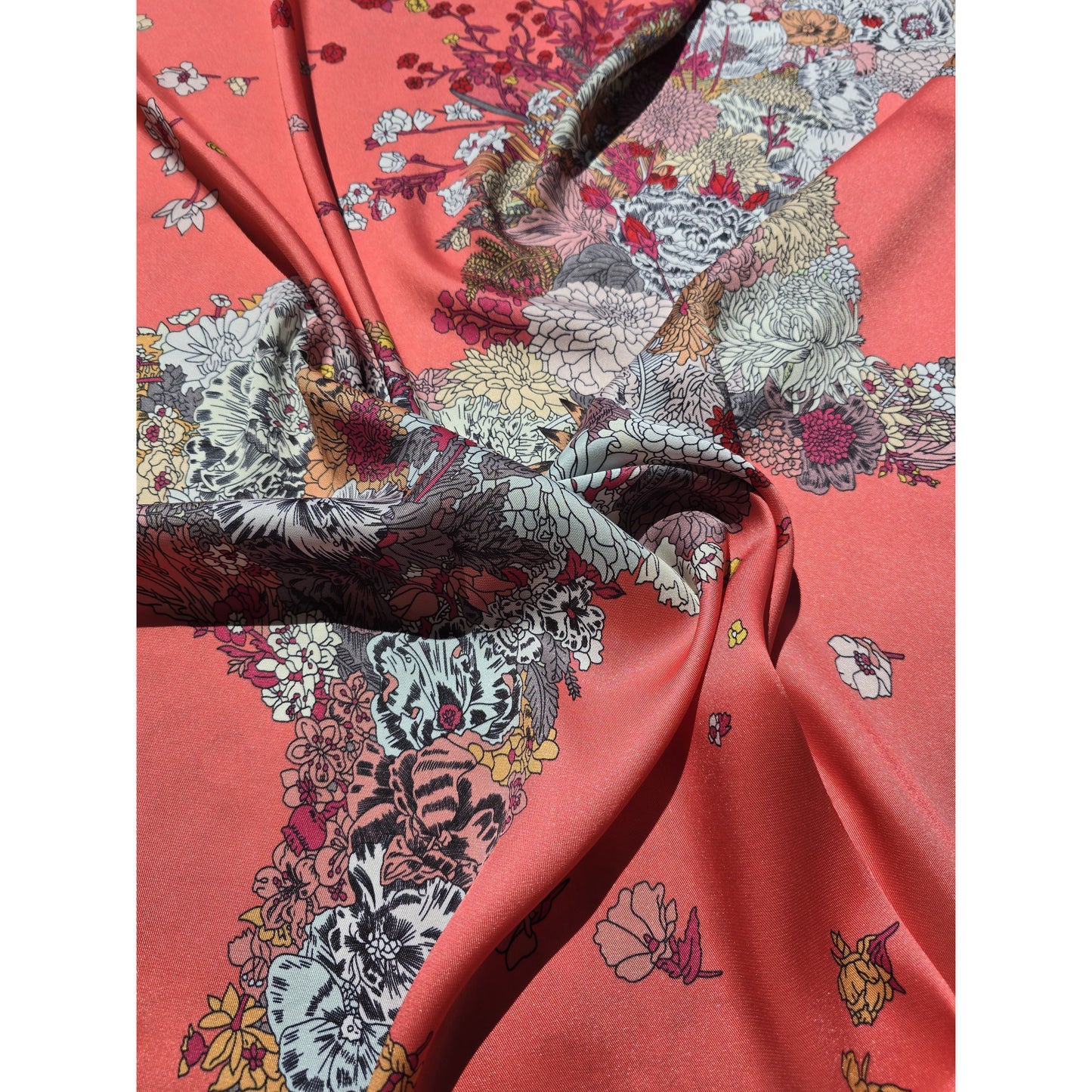 100% Satin Silk Scarf "Cheval En Fleurs"