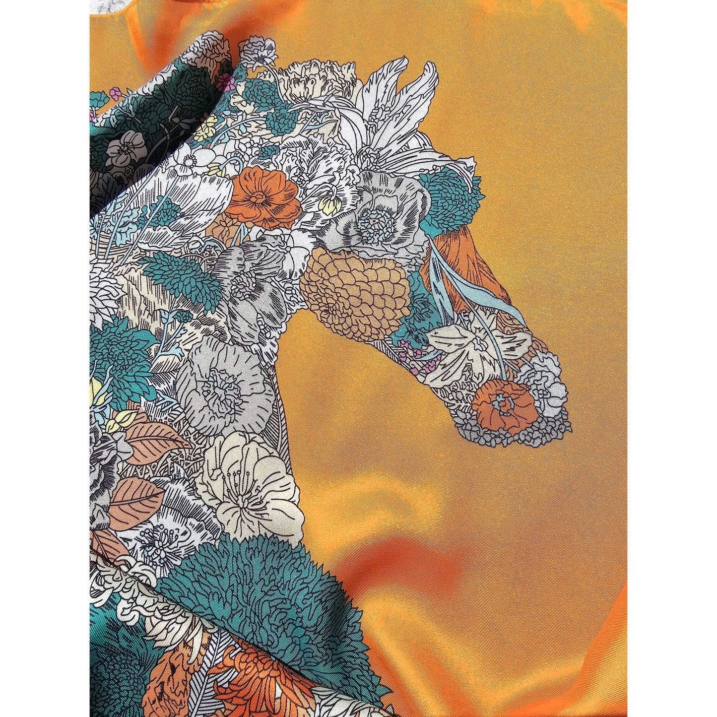 100% Satin Silk Scarf "Cheval En Fleurs"