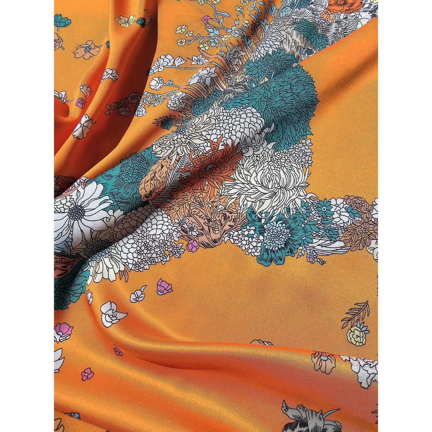 100% Satin Silk Scarf "Cheval En Fleurs"