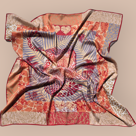 100% Satin Silk Scarf "LeoLove"