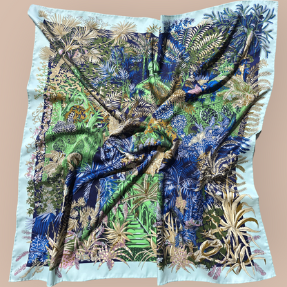 100% Twill Silk  Scarf "Jungle Castle"