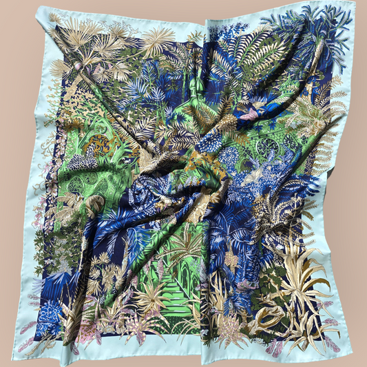 100% Twill Silk Scarf "Jungle Castle"