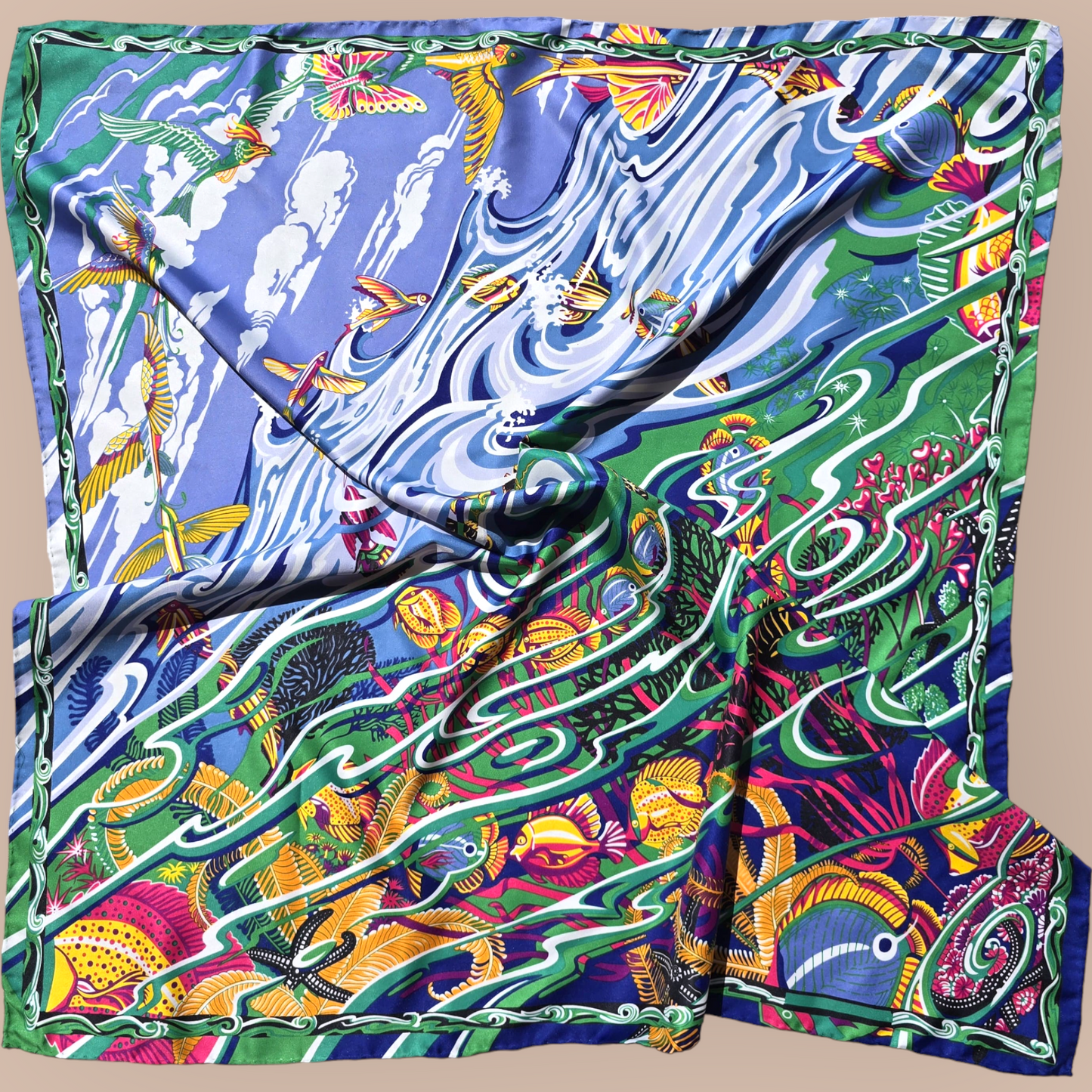 100% Twill Silk Scarf "De La Mer Au Ciel"