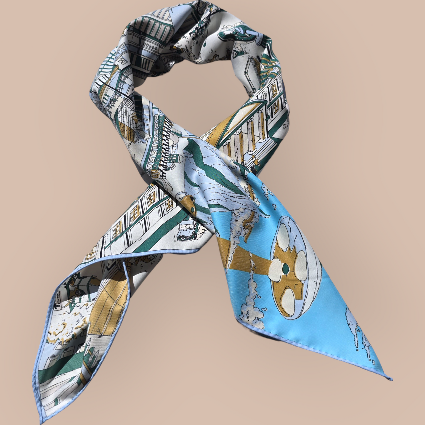 Pure Twill Silk Square Scarf 90cmx90cm "Pellucidar City"