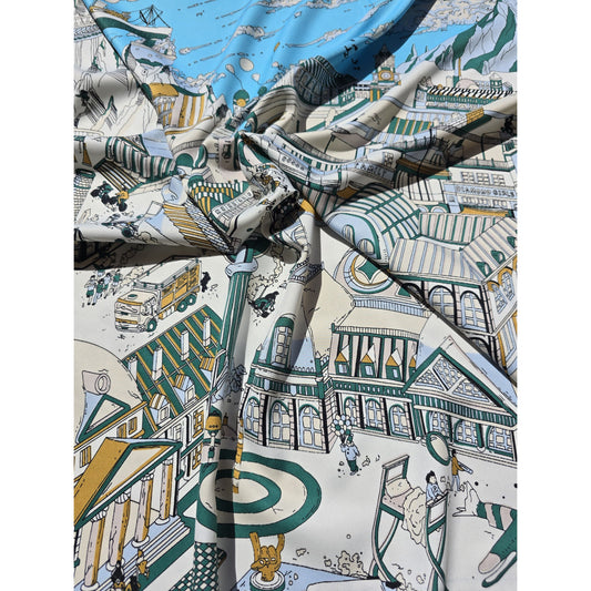 Pure Twill Silk Square Scarf 90cmx90cm "Pellucidar City"