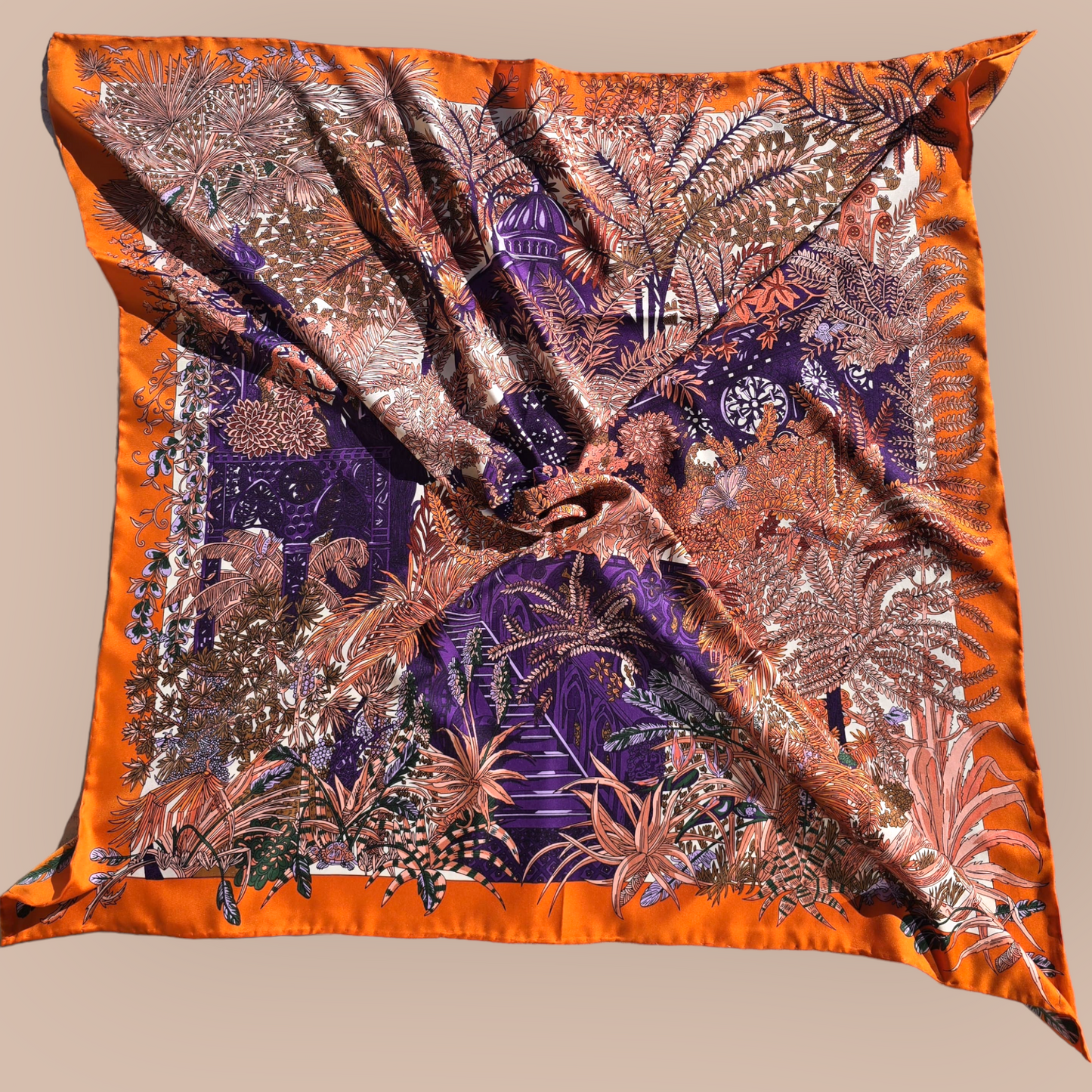 100% Twill Silk  Scarf "Jungle Castle"